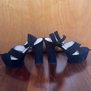 New COACH Denna Black Suede Plattform Sandals